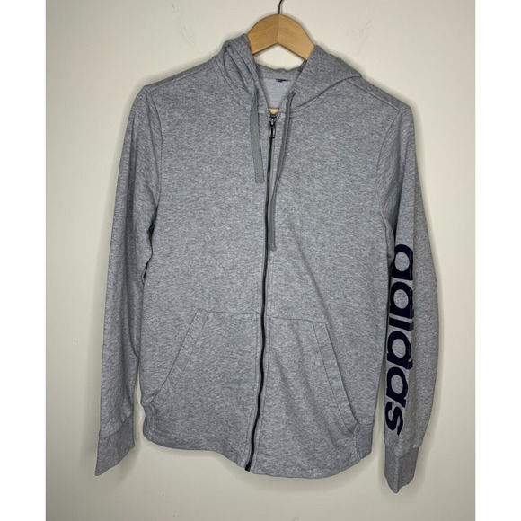 adidas Tops - Adidas Essentials Linear Womens Medium Gray Full Zip Hooded Hoodie Soft